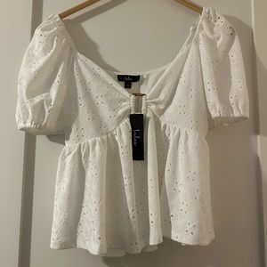 Lulus White Poppy Short Sleeve Blouse